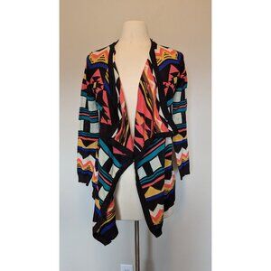 Colorful Open Front Cardigan Aztec Geometric Southwestern Small Artsy